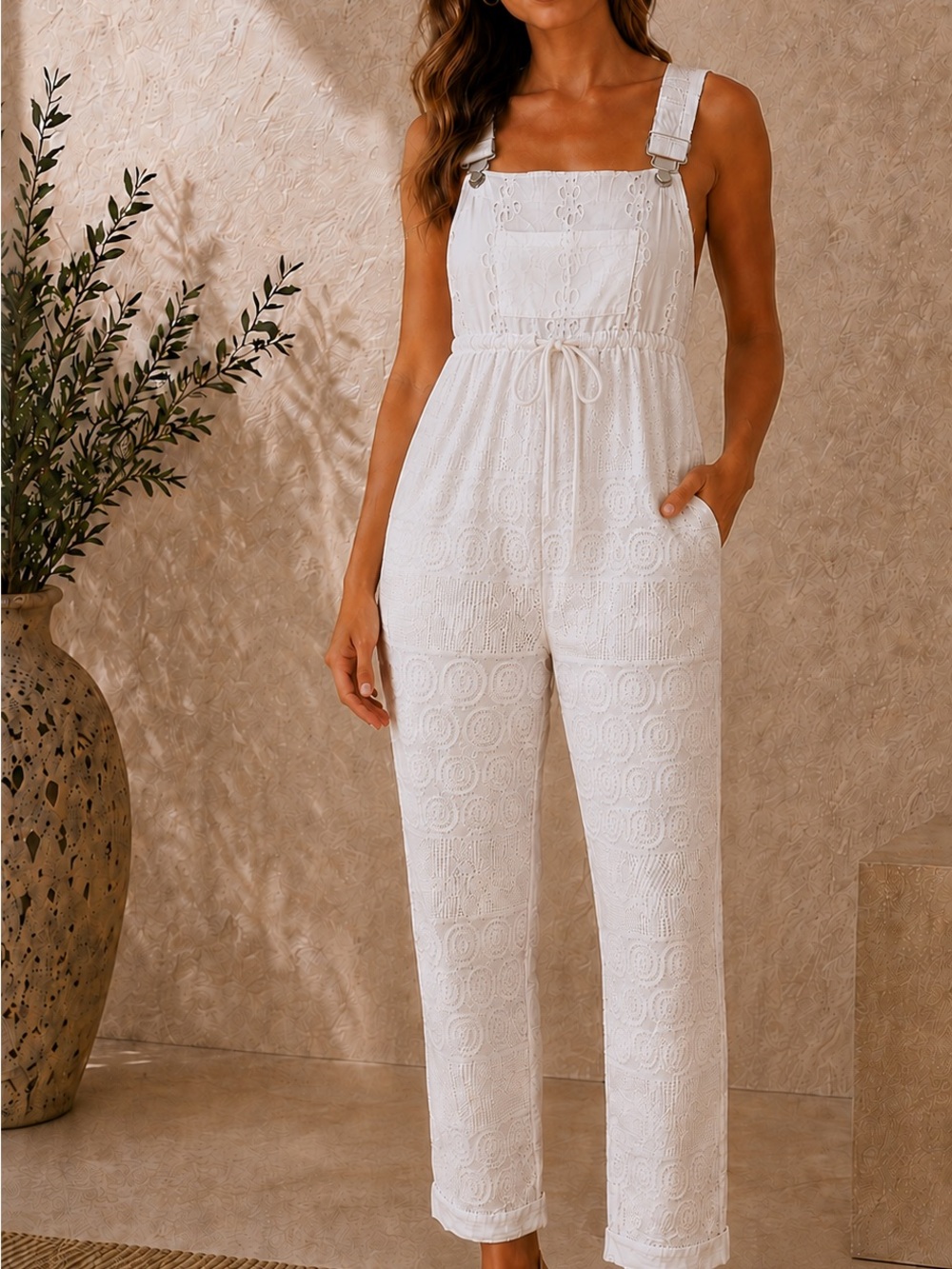 RAGA Luna Eggshell Eyelet and Patterns Jumpsuit Size Small